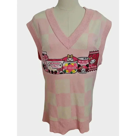 Sanrio My Melody Embroidered Panel V-Neck Sweater Vest - BoxLunch Sz 1 - Picture 1 of 7